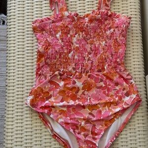 GB Girls Pink and Orange Floral Swimsuit